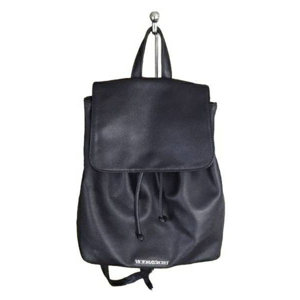 Victoria's Secret Solid Black Faux Pebble Leather Drawstring Backpack Bag